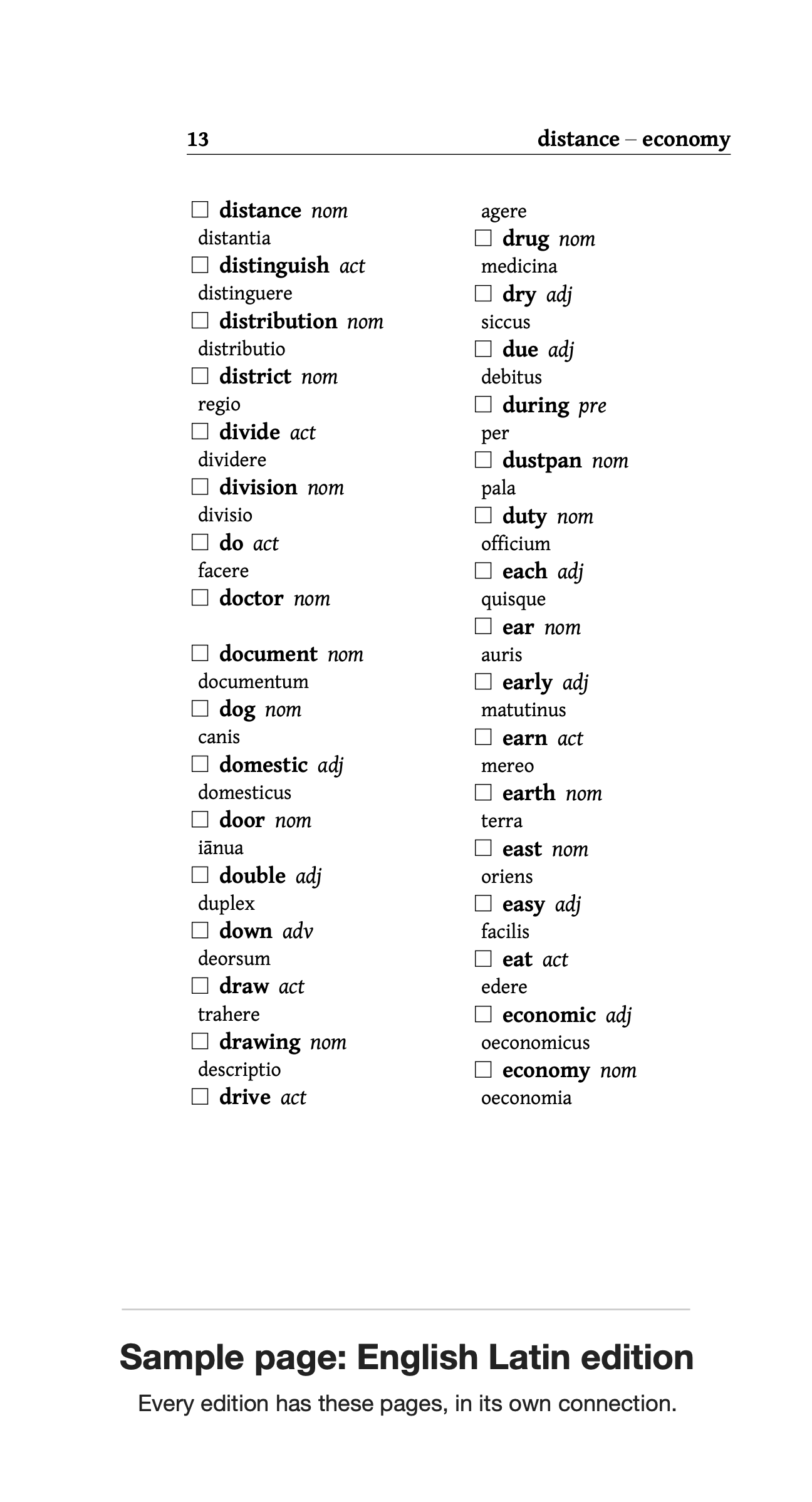 Sample page from the English Latin edition. Every edition has these pages, in its own connection.