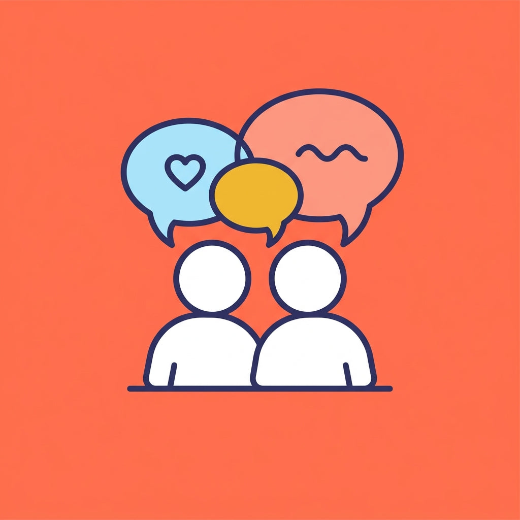 Two people talking, their speech bubbles overlapping